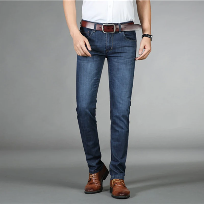KSTUN mens jeans blue classic straight stretchy Summer denim trousers men vintage famous brand 2019