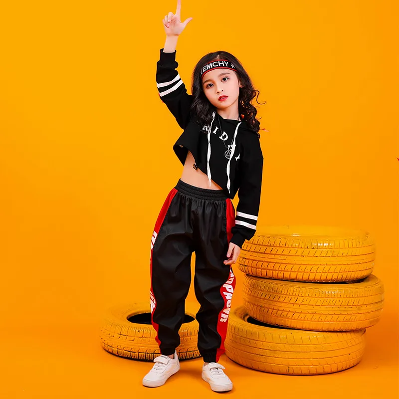 Jazz Dance Costumes Hip Hop Kids Long Sleeve Hooded Top Jogger Pants Girls Hiphop Clothes Street Dance Stage Show Wear (7)