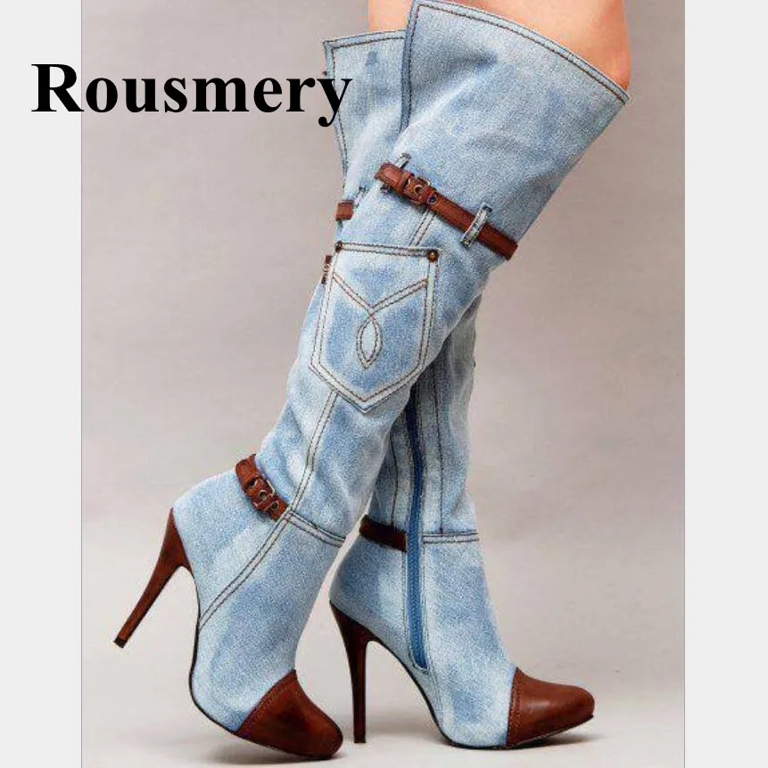 Hottest Fashion Stitching Denim Buckle Round Toe Pocket Design High Heel Side Zipper Knee-High Winter Women Boots
Hottest Fashion Stitching Denim Buckle Round Toe Pocket Design High Heel Side Zipper Knee-High Winter Women Boots