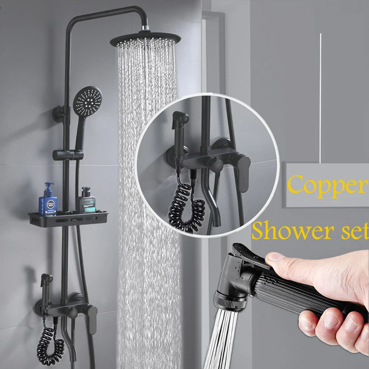 Bathroom luxury matt black shower set faucet round top spray with round hand spray&bidet spray gun ceramic spool shower system
Bathroom luxury matt black shower set faucet round top spray with round hand spray&bidet spray gun ceramic spool shower system