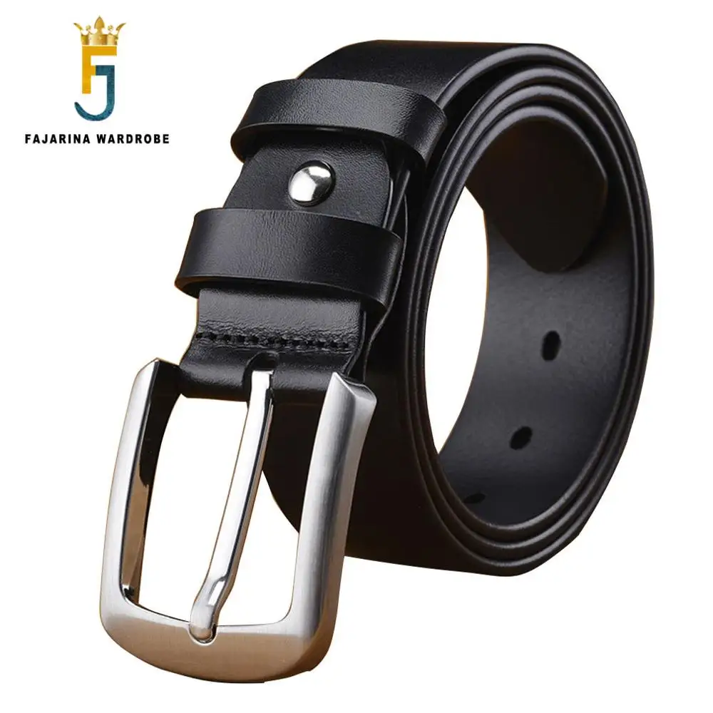 

FAJARINA Men's Retro 38mm Width Belt Quality Luxury Styles Black Genuine Leather Clasp Buckle Belts for Men Leather Man NW0105