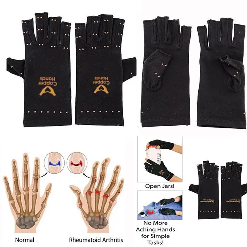 

giantree New Magic Therapy Fingerless Gloves Soft Magnetic Arthritis Knuckles Gloves Pain Relief Therapeutic Compression black