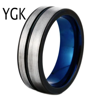 YGK Brand JEWELRY 8MM Silver Brushed Tungsten Carbide Wedding Band With One Black Stripe and Blue Color Inside Gift Ring
YGK Brand JEWELRY 8MM Silver Brushed Tungsten Carbide Wedding Band With One Black Stripe and Blue Color Inside Gift Ring