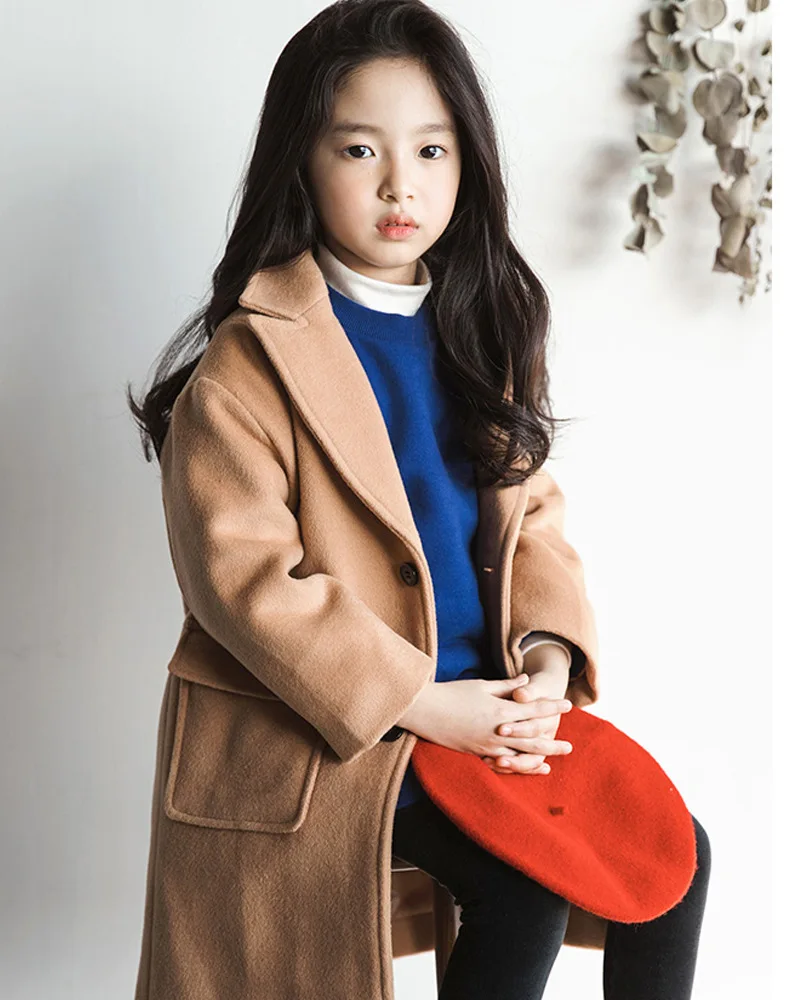 woolen big girls clothes autumn Korean trench coats kids long toddler winter coat children clothing 2018 new arrive outwears top (6)