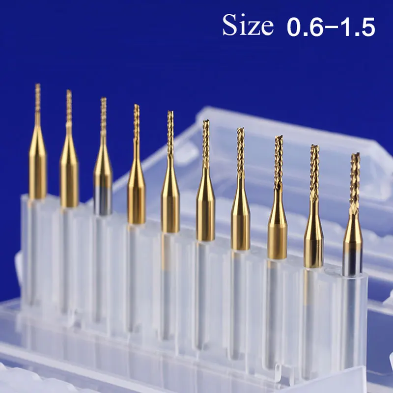 10pcs Titanium Coat Carbide 0.6mm-1.5mm End Mill Engraving Bits CNC Rotary Burrs Set
10pcs Titanium Coat Carbide 0.6mm-1.5mm End Mill Engraving Bits CNC Rotary Burrs Set