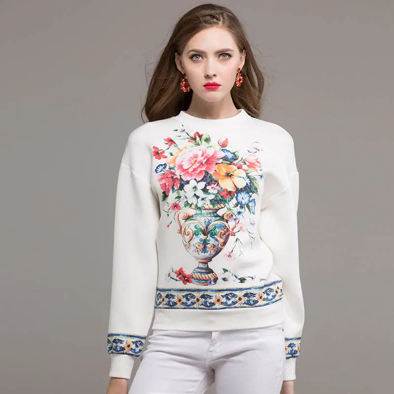 New Fashion Casual Runway Designer Hoodies Women's High Quality Vintage Vase Flower Printed White Tops Pullovers
New Fashion Casual Runway Designer Hoodies Women's High Quality Vintage Vase Flower Printed White Tops Pullovers