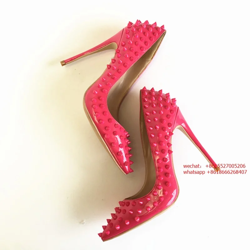 Rivets Pointed Toe High Heels Fashion Patent Leather Stiletto High Heels Pumps Red Wedding Bridal Slip-on Rivets Shoes
Rivets Pointed Toe High Heels Fashion Patent Leather Stiletto High Heels Pumps Red Wedding Bridal Slip-on Rivets Shoes