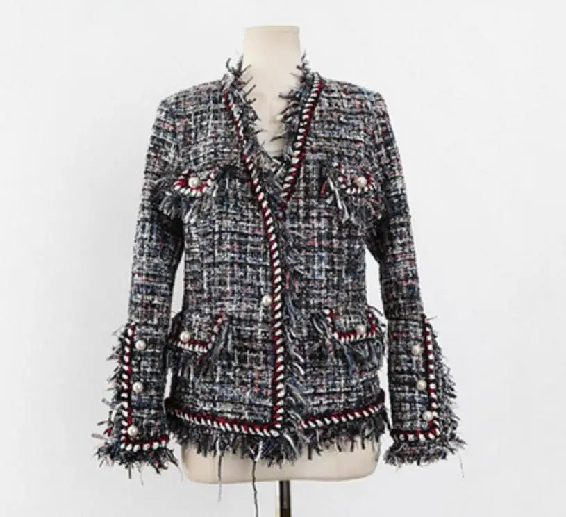Fashion Runway Tweed Jacket Coat 2019 Autumn Winter Women Fringed Trim Long Sleeves Front Pockets With Pearls Detail
Fashion Runway Tweed Jacket Coat 2019 Autumn Winter Women Fringed Trim Long Sleeves Front Pockets With Pearls Detail