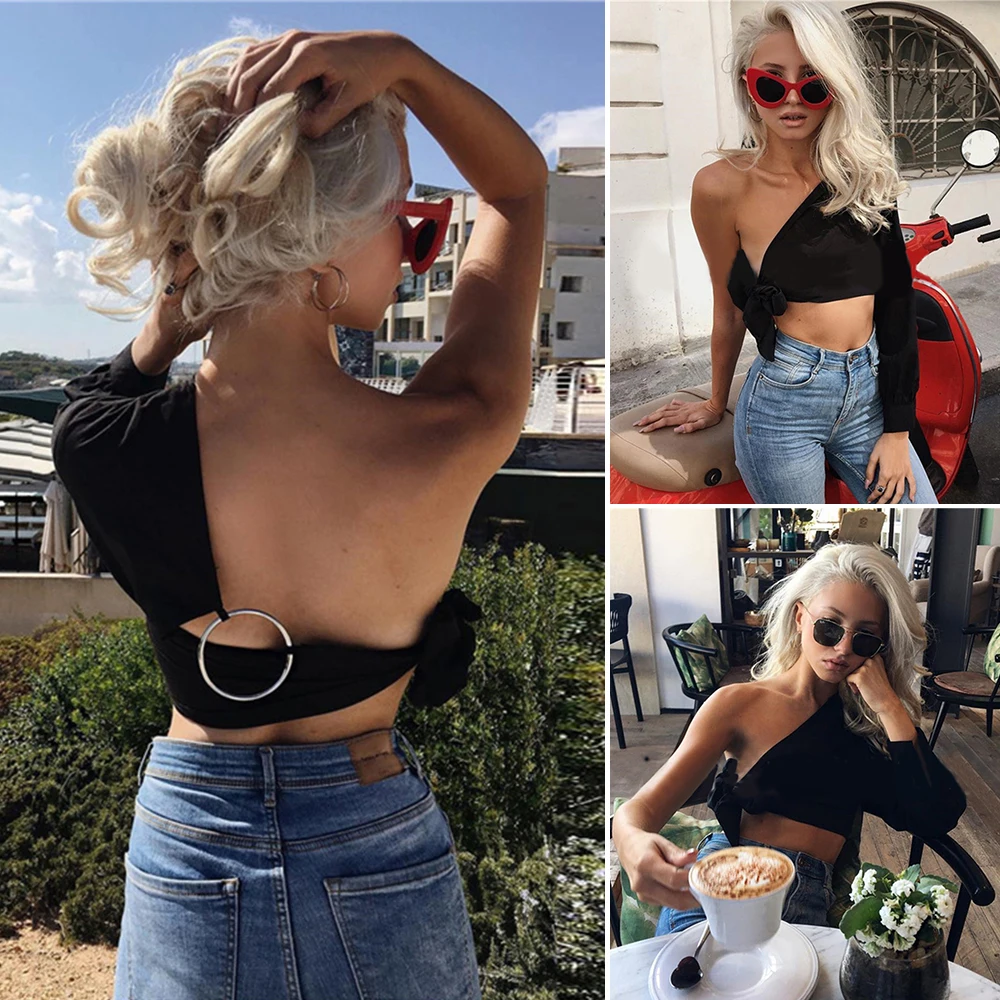 Sexy One Shoulder Womens Tops and Blouses Bow Knot Backless Short Tops Female Shirts Bloues Summer
Sexy One Shoulder Womens Tops and Blouses Bow Knot Backless Short Tops Female Shirts Bloues Summer
