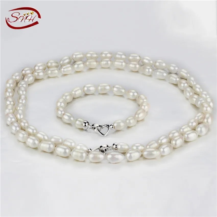 SNH 9mm rice AA- white 2rows necklace and one row bracelet sets, real 925silver pearl set jewelry
SNH 9mm rice AA- white 2rows necklace and one row bracelet sets, real 925silver pearl set jewelry