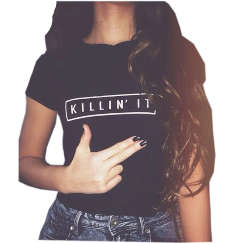 Killin-It-Fashion-Cotton-Women-T-shirt-T-shirt-Tops-Harajuku-Tee-White-Black-Short-Sleeve