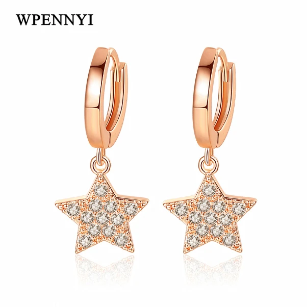 Rose Gold Color Cute Star Shape Clear Tiny Zirconia Paved Woman Drop Earrings 3 Colors Wholesale Anti-allergic Perfect Gift
Rose Gold Color Cute Star Shape Clear Tiny Zirconia Paved Woman Drop Earrings 3 Colors Wholesale Anti-allergic Perfect Gift