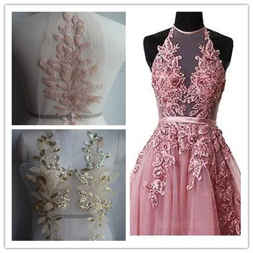 Mirror Flower Sequins Beaded Lace Flowers Applique Patch Wedding Handmade Diy Decorative Lace RS2369