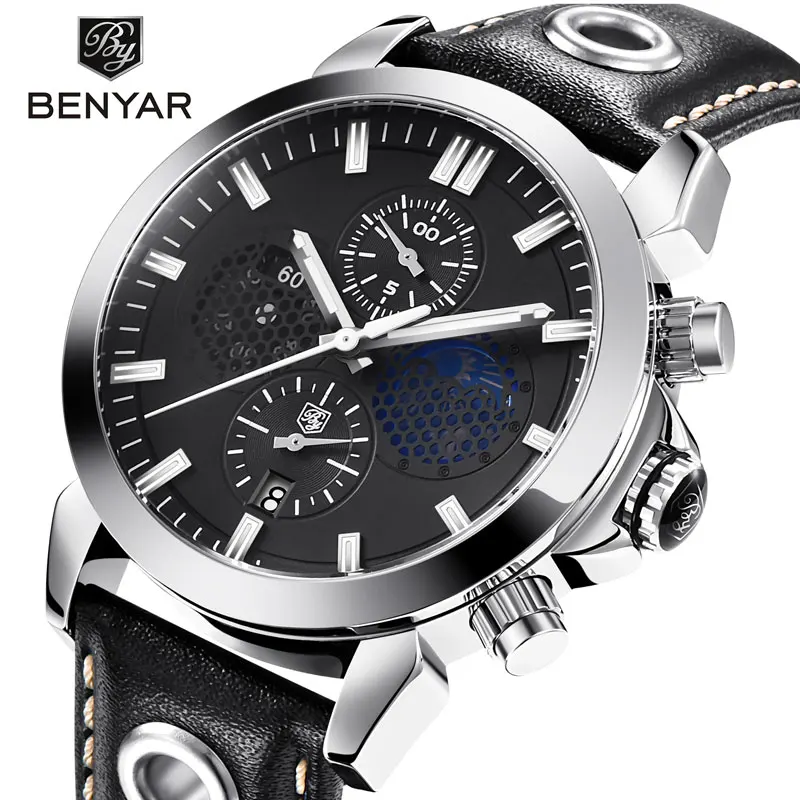 BENYAR Men's Watch Simple Military Waterproof Quartz Watch Business Brand Moon Phase Display Calendar Leather Relogio Masculino
BENYAR Men's Watch Simple Military Waterproof Quartz Watch Business Brand Moon Phase Display Calendar Leather Relogio Masculino