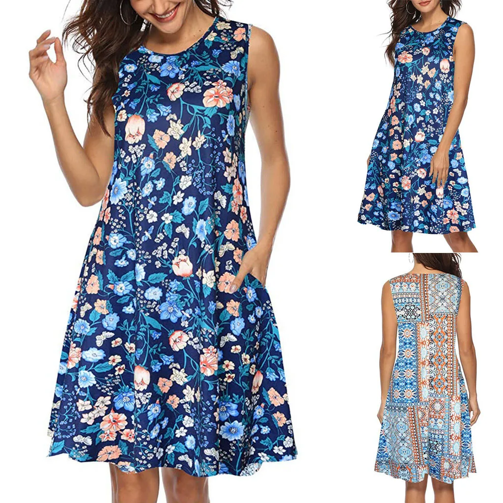 Vestidos 2019 Women's Dresses Spring Summer Dress Women Summer Sleeveless Floral Printed Pockets Sundress Casual Swing Dress
Vestidos 2019 Women's Dresses Spring Summer Dress Women Summer Sleeveless Floral Printed Pockets Sundress Casual Swing Dress