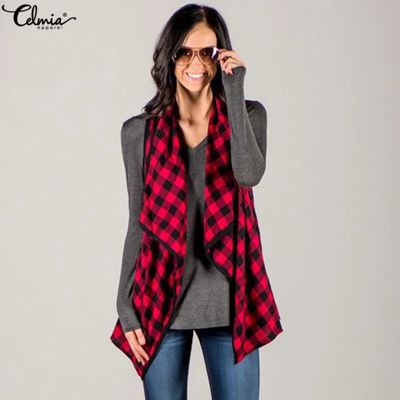 2019 Autumn Celmia Vintage Women Waistcoat Plaid Vest Coat Casual Sleeveless Jacket Cardigan Outwear Plus Size Colete Feminino
2019 Autumn Celmia Vintage Women Waistcoat Plaid Vest Coat Casual Sleeveless Jacket Cardigan Outwear Plus Size Colete Feminino