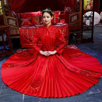 Red formal dress royal wedding cheongsam style costume bride vintage Chinese traditional embroidery phoenix Tang suit Qipao
Red formal dress royal wedding cheongsam style costume bride vintage Chinese traditional embroidery phoenix Tang suit Qipao