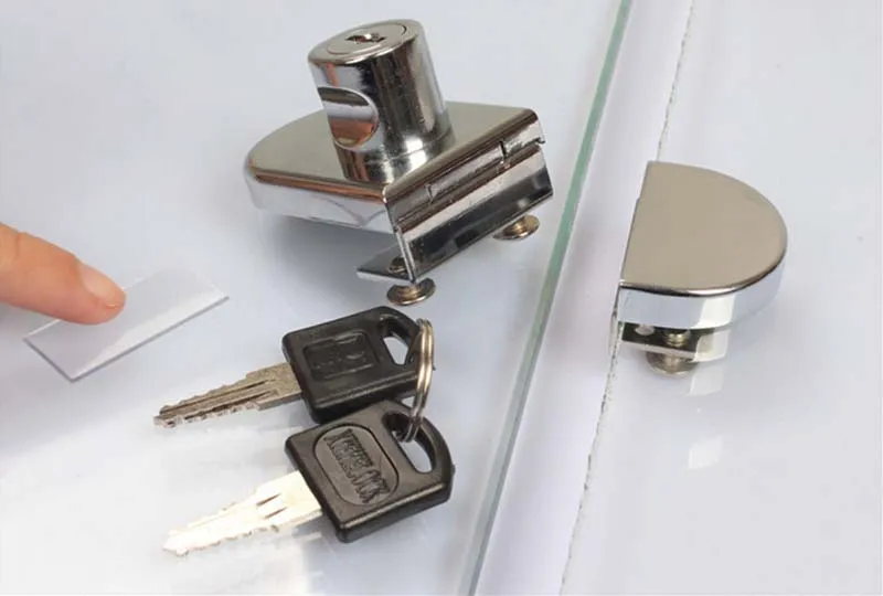 glass display cabinet locks, zinc alloy,double door,no need drilling