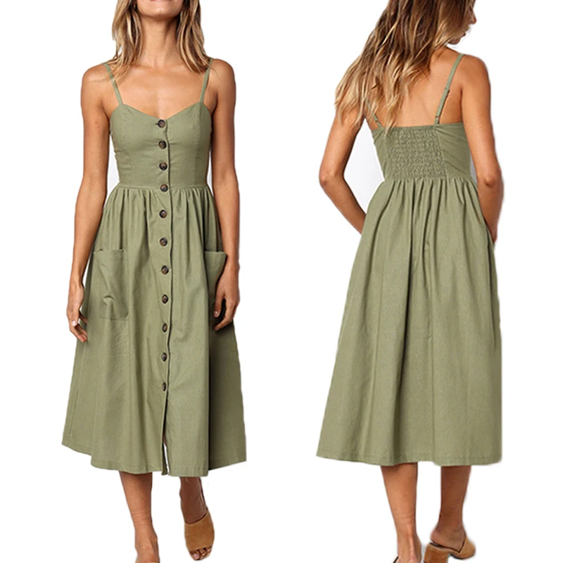 Womens Summer Dress 2019 Sexy Midi Dress Ladies Vintage Plus Size Backless Straps Dresses Button Vestidos Casual Female Sundress
Womens Summer Dress 2019 Sexy Midi Dress Ladies Vintage Plus Size Backless Straps Dresses Button Vestidos Casual Female Sundress