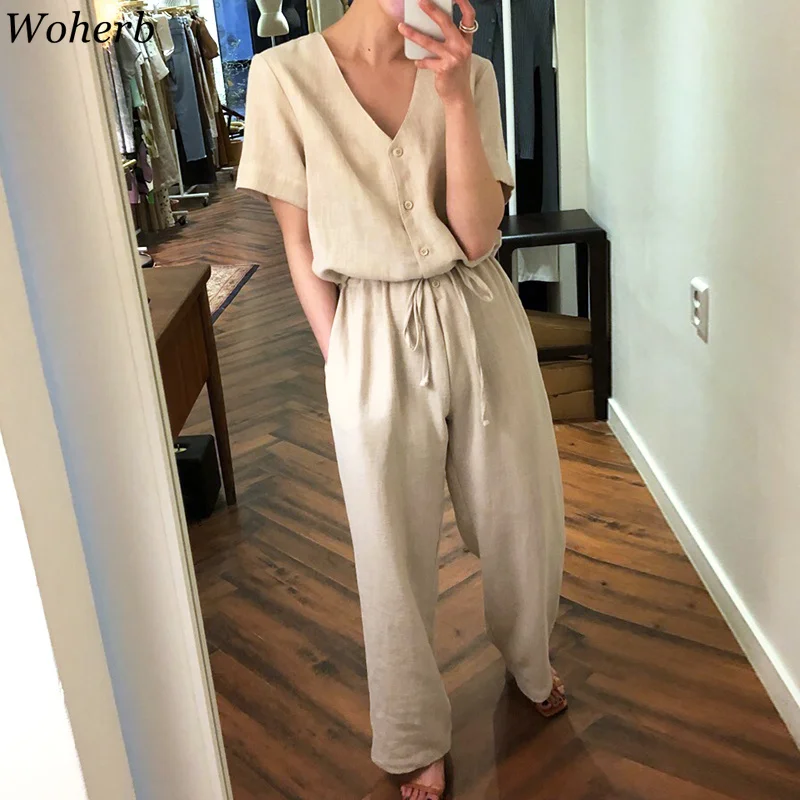 Woherb Korean Long Jumpsuits Women Short Sleeve Rompers Summer Solid Lace Up Pants Fashion Pocket Loose Wide Legs Overalls 39722
Woherb Korean Long Jumpsuits Women Short Sleeve Rompers Summer Solid Lace Up Pants Fashion Pocket Loose Wide Legs Overalls 39722