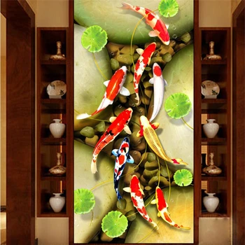 Beibeohang 아름다운 나인 물고기 그림 TV 소파 미스터리 배경 벽 사용자 정의 대형 프레스코 녹색 벽지 papel 드에서 parede