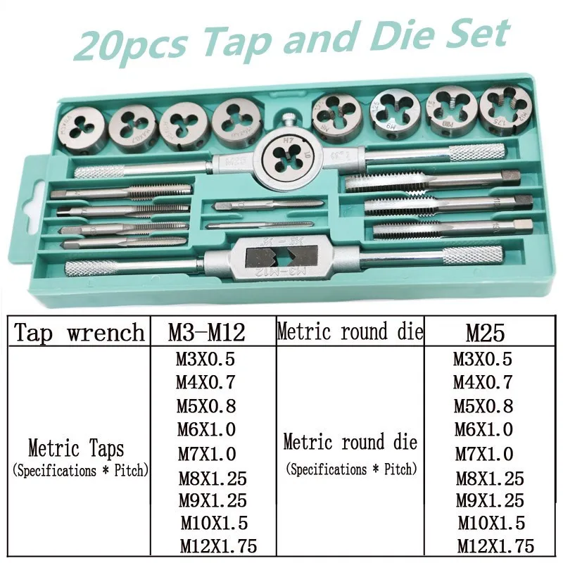 20pcs Tap Dies Set 1/16''--1/2'' NC Screw Thread Plugs Taps Carbon Steel Hand Screw Taps Hand Tools
20pcs Tap Dies Set 1/16''--1/2'' NC Screw Thread Plugs Taps Carbon Steel Hand Screw Taps Hand Tools