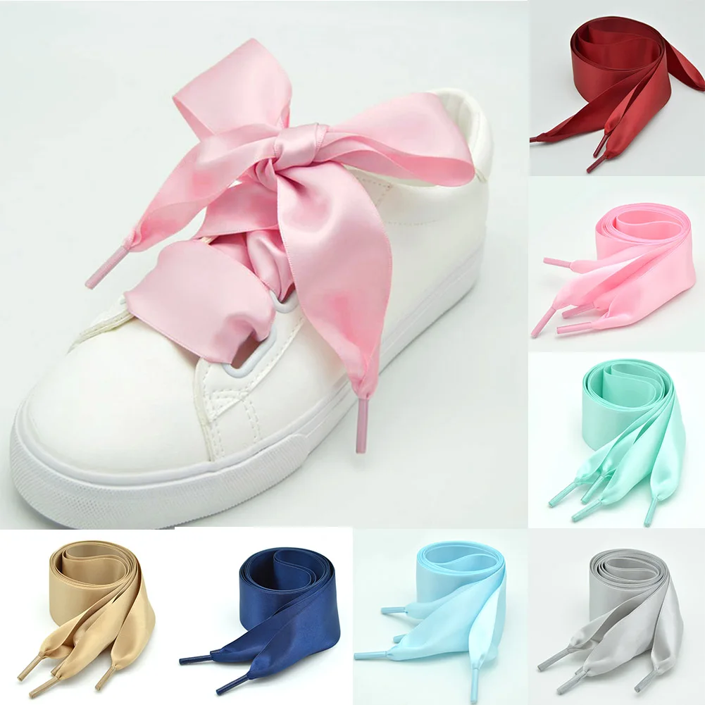 Candy Gradient Colorful Lace Shoelaces Satin Ribbon Shoelaces Strings Flat Silk