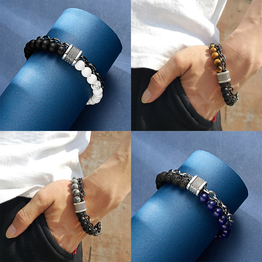 Rinhoo Double Layer Men Casual Fashion Bracelets Male Punk Rock Jewelry Bangle Stainless Steel Vintage Natural Stone Bracelet
Rinhoo Double Layer Men Casual Fashion Bracelets Male Punk Rock Jewelry Bangle Stainless Steel Vintage Natural Stone Bracelet