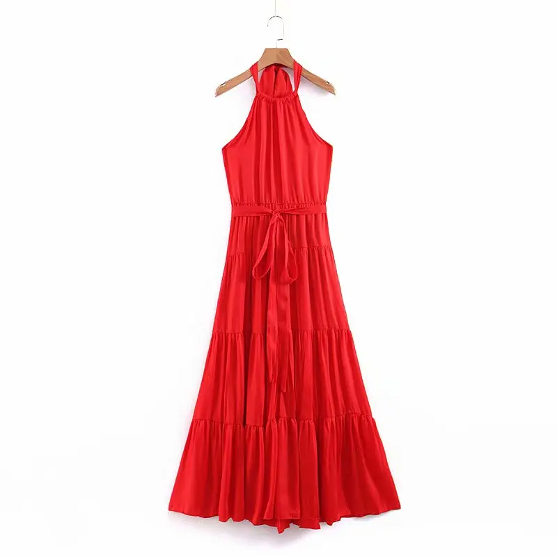 2019 women fashion solid color pleats hang on neck red long dress ladies backless big swing sashes vestidos maxi dresses DS2172
2019 women fashion solid color pleats hang on neck red long dress ladies backless big swing sashes vestidos maxi dresses DS2172
