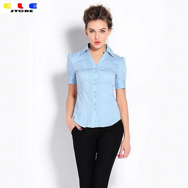 Hot Women Summer Style 2018 Fashion Casual OL Short Sleeve Slim Solid Formal Blouses Shirts For Woman S M L XL white black blue
Hot Women Summer Style 2018 Fashion Casual OL Short Sleeve Slim Solid Formal Blouses Shirts For Woman S M L XL white black blue