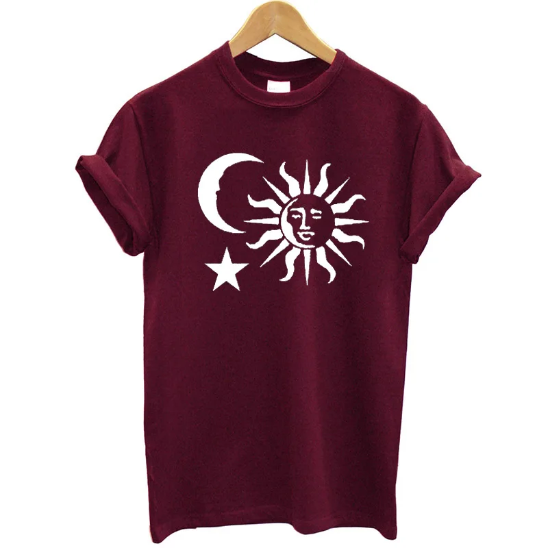 100% Cotton T Shirt Women Printing Sun Moon Star Funny Summer Tops Short Sleeve Streetwear Women Tshirt 2019 Clothes Brand Tees
100% Cotton T Shirt Women Printing Sun Moon Star Funny Summer Tops Short Sleeve Streetwear Women Tshirt 2019 Clothes Brand Tees