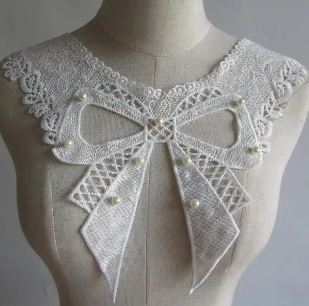 Women's Korean Fashion pearl beaded white lace fake collar lady's bow embroidery diy accessories Ties Detachable Collar R989
Women's Korean Fashion pearl beaded white lace fake collar lady's bow embroidery diy accessories Ties Detachable Collar R989