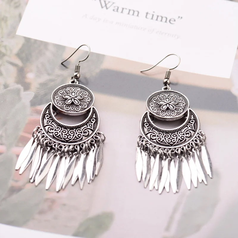 TopHanqi Indian Jhumka Jewelry Bohemia Sliver Metal Tassel Drop Earring Ethnic Vintage Flower Carved Hanging Earrings For Women
TopHanqi Indian Jhumka Jewelry Bohemia Sliver Metal Tassel Drop Earring Ethnic Vintage Flower Carved Hanging Earrings For Women