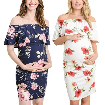 Maternity Dresses Women's Off Shoulder Floral Print Ruffle Casual Dress Robe Grossesse Props Summer Comfortable Dress Clothes
Maternity Dresses Women's Off Shoulder Floral Print Ruffle Casual Dress Robe Grossesse Props Summer Comfortable Dress Clothes