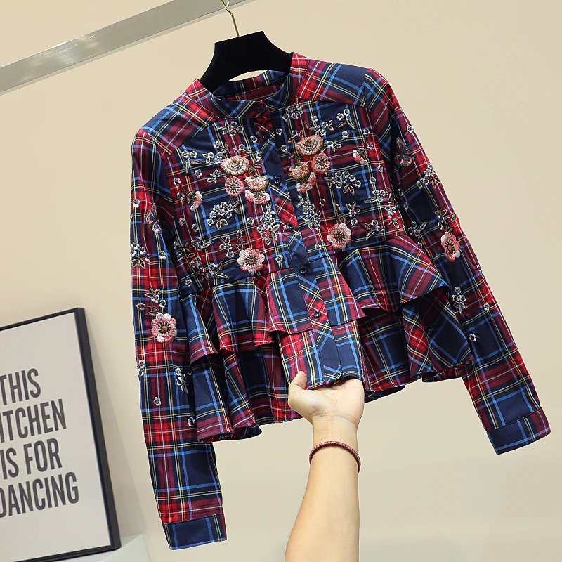 MUMUZI Plaid shirt female loose 2019 spring new Korean beading tops girls retro embroidered fashion's ruffles blouses shirts
MUMUZI Plaid shirt female loose 2019 spring new Korean beading tops girls retro embroidered fashion's ruffles blouses shirts