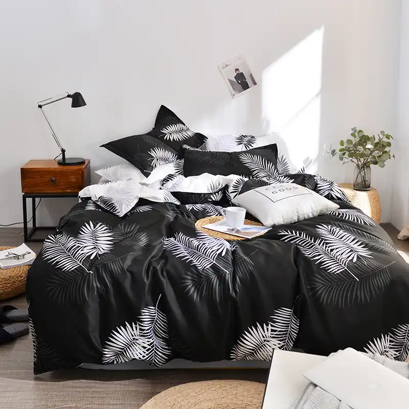 Bedding Set Double Bed Cover Flat Sheet Pillowcase Black And White