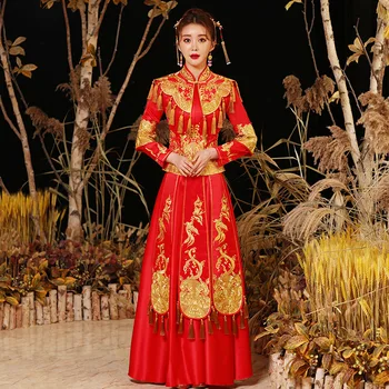 Exquisite Women Cheongsam luxurious Formal Tassel Qipao Gorgeous Long Sleeve Full Length Wedding Deess High Quality Marriage Set
Exquisite Women Cheongsam luxurious Formal Tassel Qipao Gorgeous Long Sleeve Full Length Wedding Deess High Quality Marriage Set
