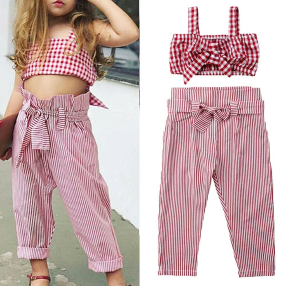 2019 New Brand Plaid Sleeveless 2pcs Set Children Clothes Suit Girls Summer Crop Tops Pants Outfits 1-5 T
2019 New Brand Plaid Sleeveless 2pcs Set Children Clothes Suit Girls Summer Crop Tops Pants Outfits 1-5 T