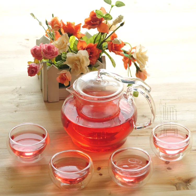 

Beautiful 600ml Glass teapot with infuser/filter+ 4/6 Cups,tea set for brew white/flower/matcha/black/green/Chinese/puer tea