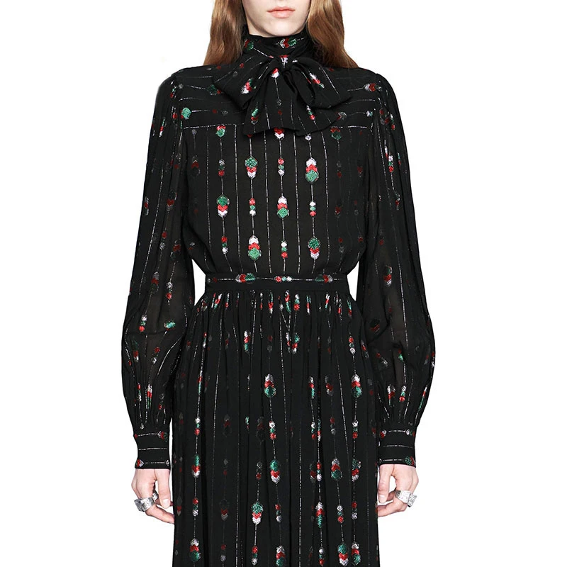 Designer Luxury Shirts for Women Embroidered Striped Bow Collar Long Sleeve Chiffon Blouse Tops Black
Designer Luxury Shirts for Women Embroidered Striped Bow Collar Long Sleeve Chiffon Blouse Tops Black
