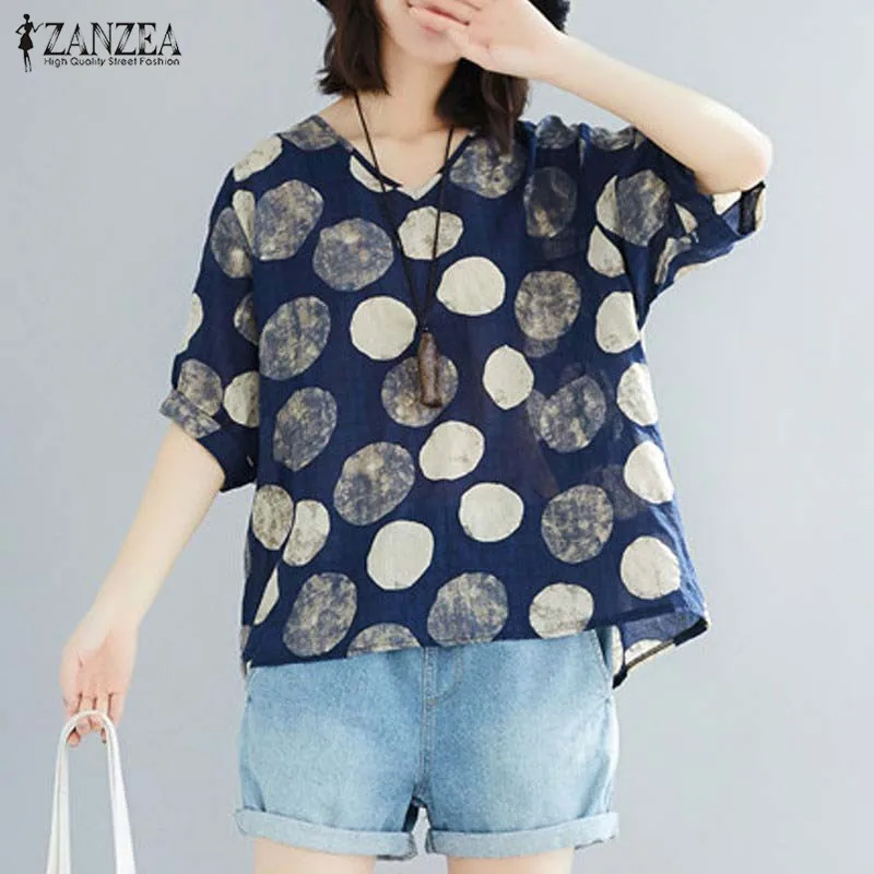 ZANZEA Summer Polka Dot Shirt Women's Blouse Female Vintage V Neck Short Sleeve Party Tunic Tops Casaul Robe Femme Loose Blusas7
ZANZEA Summer Polka Dot Shirt Women's Blouse Female Vintage V Neck Short Sleeve Party Tunic Tops Casaul Robe Femme Loose Blusas7