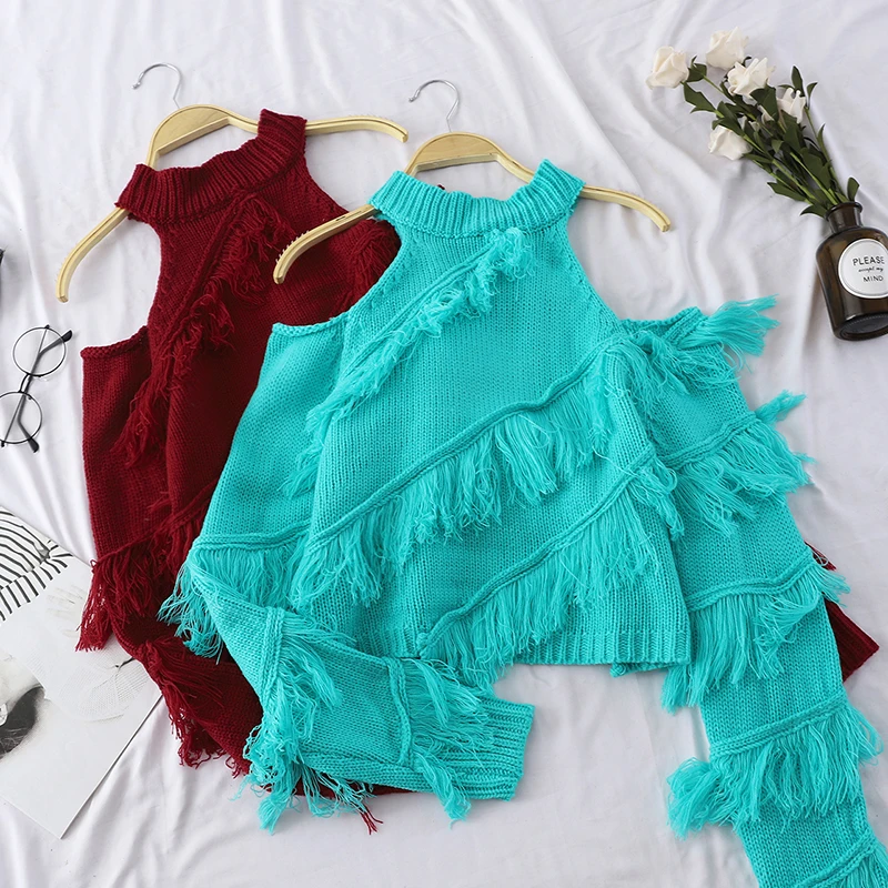 2019 new o-neck off-shoulder tassel women knitted sweaters and pullovers solid knitted loose lady elegant pullovers tops
2019 new o-neck off-shoulder tassel women knitted sweaters and pullovers solid knitted loose lady elegant pullovers tops