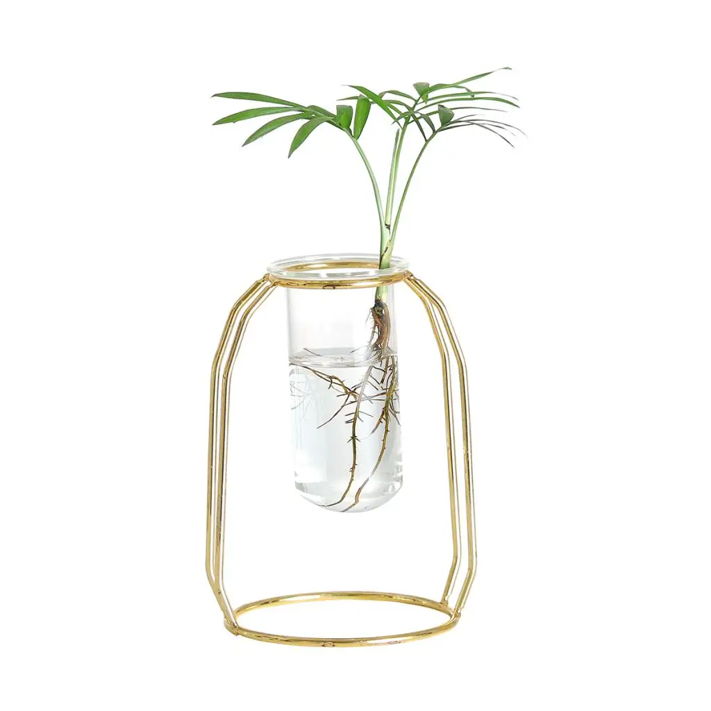 Glass Hydroponic Plant Water Flower Vase with Iron Stand for DIY Art Decoration Creative Gifts