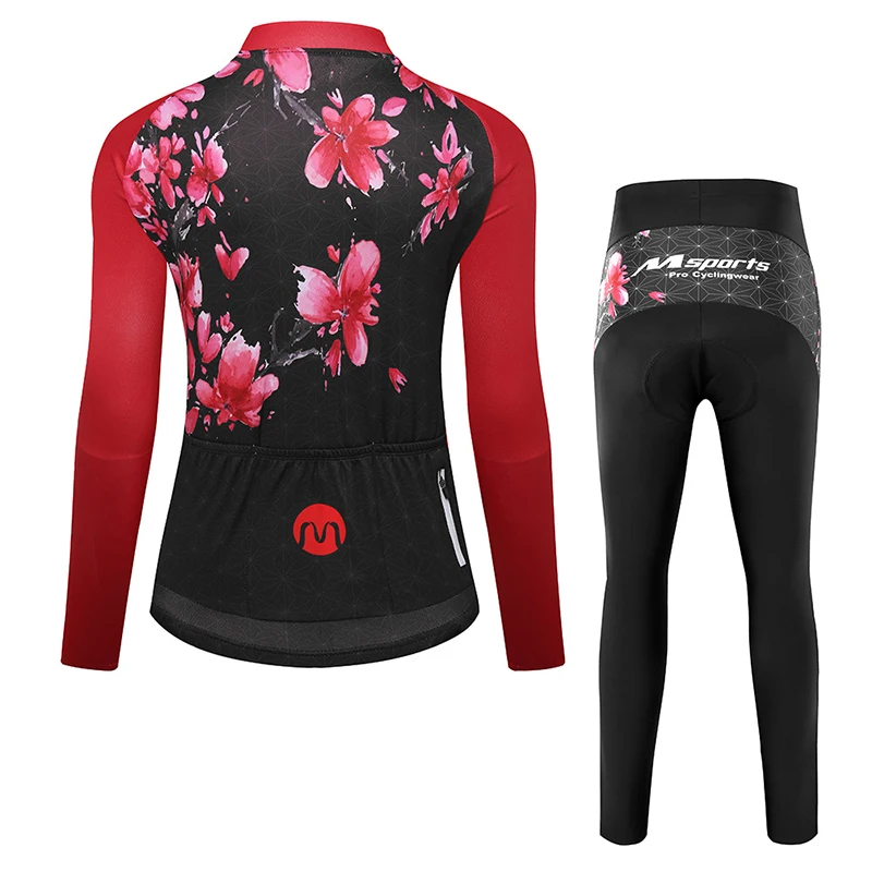 heat Women Cycling Jersey Sets Winter Cycling Clothing Pro Team Bike Clothing Ropa Ciclismo Jerseys Flower Pattern Cycling Set 6