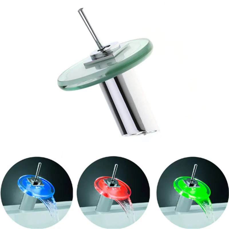 

1 pc temperature sensor three Color Changing LED Faucet Glass Waterfall Bathroom Sink Faucet Centerset ,freeshipping Dropshiping