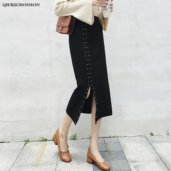 Thick Autumn Winter Skirts Women Vintage High Waist Rivet High Slit Knitted Skirt Wrap Hips Stretchy Fitness Long Pencil Skirts
Thick Autumn Winter Skirts Women Vintage High Waist Rivet High Slit Knitted Skirt Wrap Hips Stretchy Fitness Long Pencil Skirts
