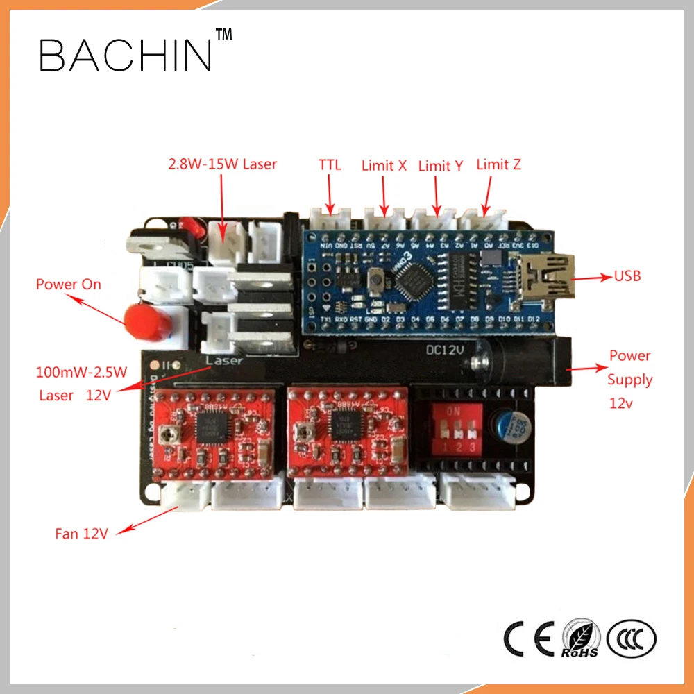 2axis Controller Board USB Laser Driver CNC Laser Cutter Engraving Machine Mainboard Stepper Motor Driver, Support CNCC, GRBL
2axis Controller Board USB Laser Driver CNC Laser Cutter Engraving Machine Mainboard Stepper Motor Driver, Support CNCC, GRBL