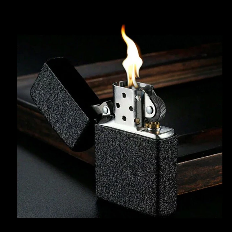 

Retro Black Frosted Metal Lighter Windproof Oil Cigarette lighters Smoking Fuel Kerosene Lighters Cigarette case