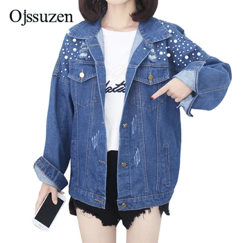 Fashion Overcoat Denim Women Autumn Jackets Pearl Beading Coats Woman's Large Size Blue Jacket Ripped Female Loose Coat
Fashion Overcoat Denim Women Autumn Jackets Pearl Beading Coats Woman's Large Size Blue Jacket Ripped Female Loose Coat