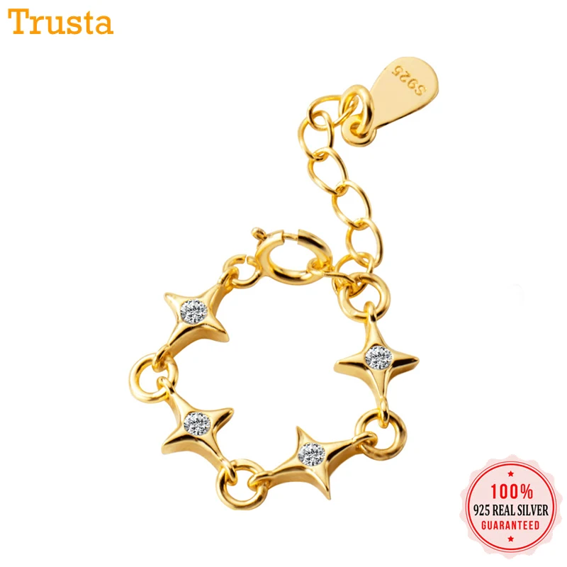 Trusta 100% 925 Sterling Silver Rings Fashion Gold Stars Jewelry CZ Stone Chain Cocktail Sizable 5 6 7 8 9 Girls Gift DS1440
Trusta 100% 925 Sterling Silver Rings Fashion Gold Stars Jewelry CZ Stone Chain Cocktail Sizable 5 6 7 8 9 Girls Gift DS1440